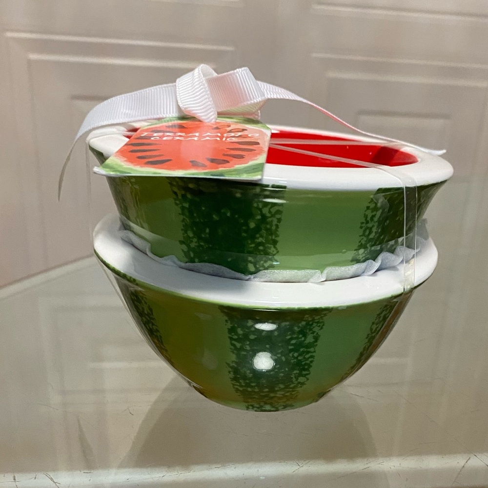 Brand New Terramoto Ceramic Watermelon 🍉 Snack Bowl Set of 2 4".5 W x 2"H